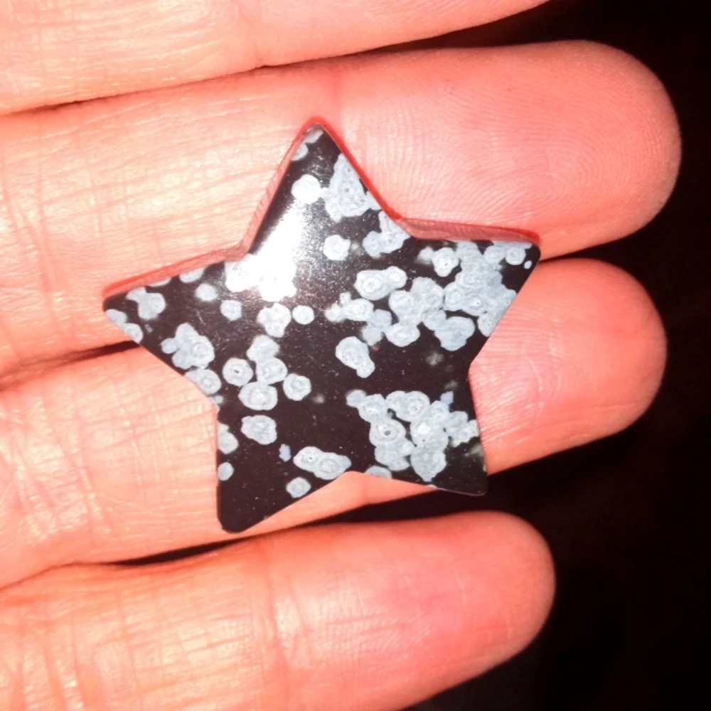 28mm 0.1OZ NATURAL Obsidian Snowflakes Crystal Carving Art Bead